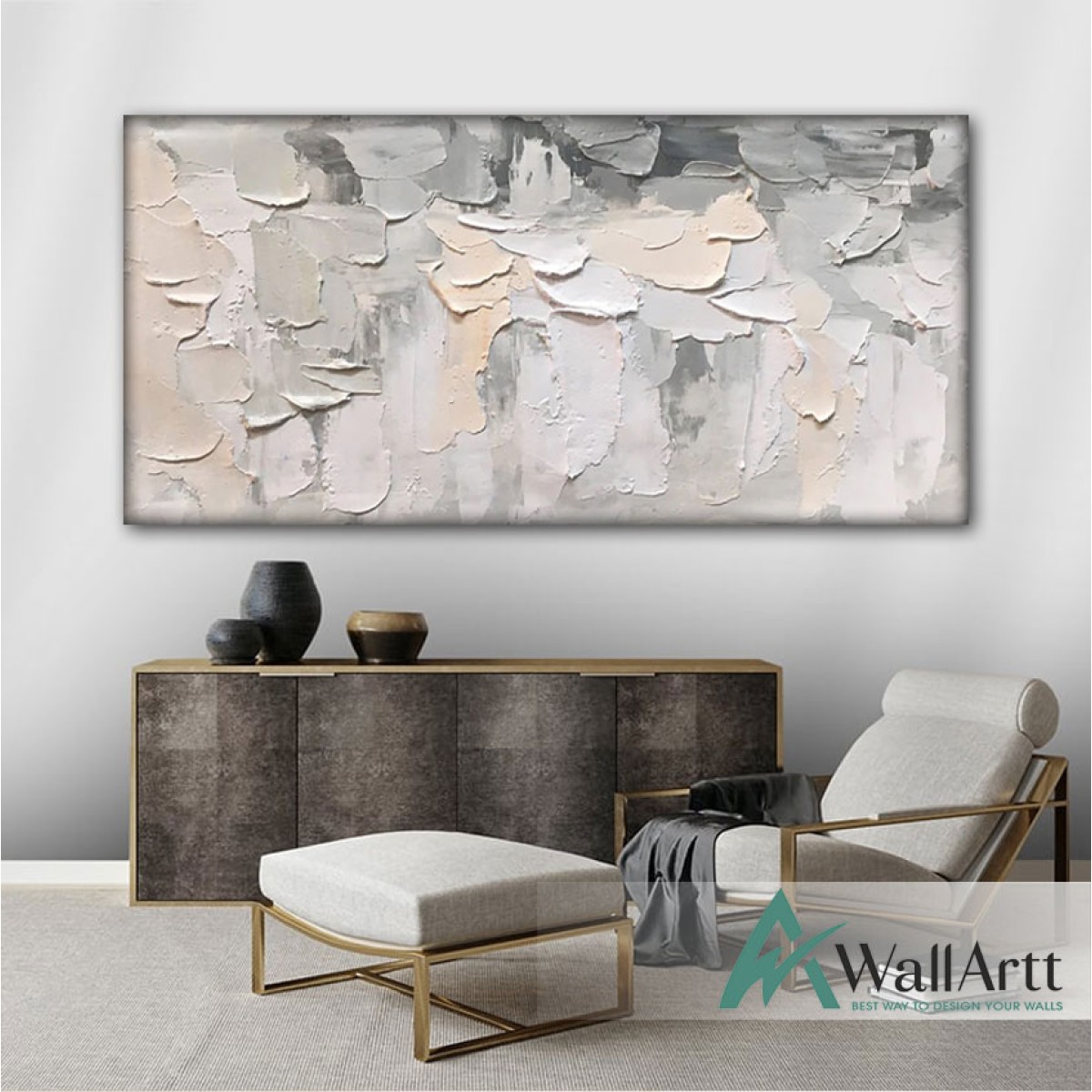 Powder n Grey Abstract 3d Heavy Textured Partial Oil Painting